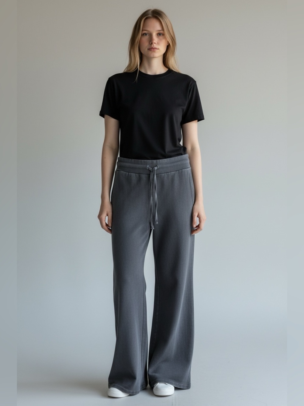 Brandy Melville Charcoal Gray Wide-Leg Drawstring Joggers